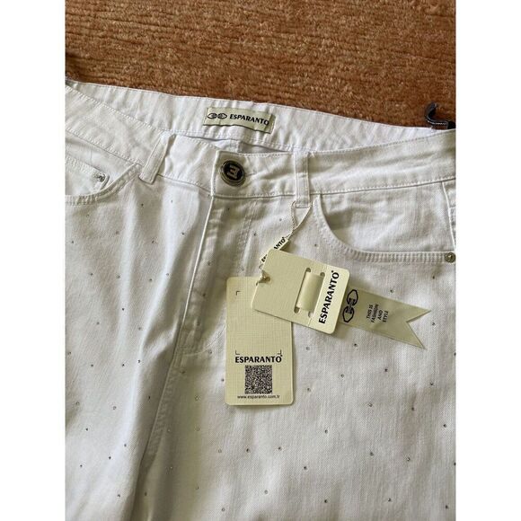 Esparanto Women’s Size L Jeans Bedazzled White European Designer New With Tag - Picture 3 of 9